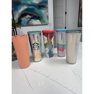 Starbucks Tumblers Venti LARGE LOT Of 5  CUPS 24oz see photos No straws